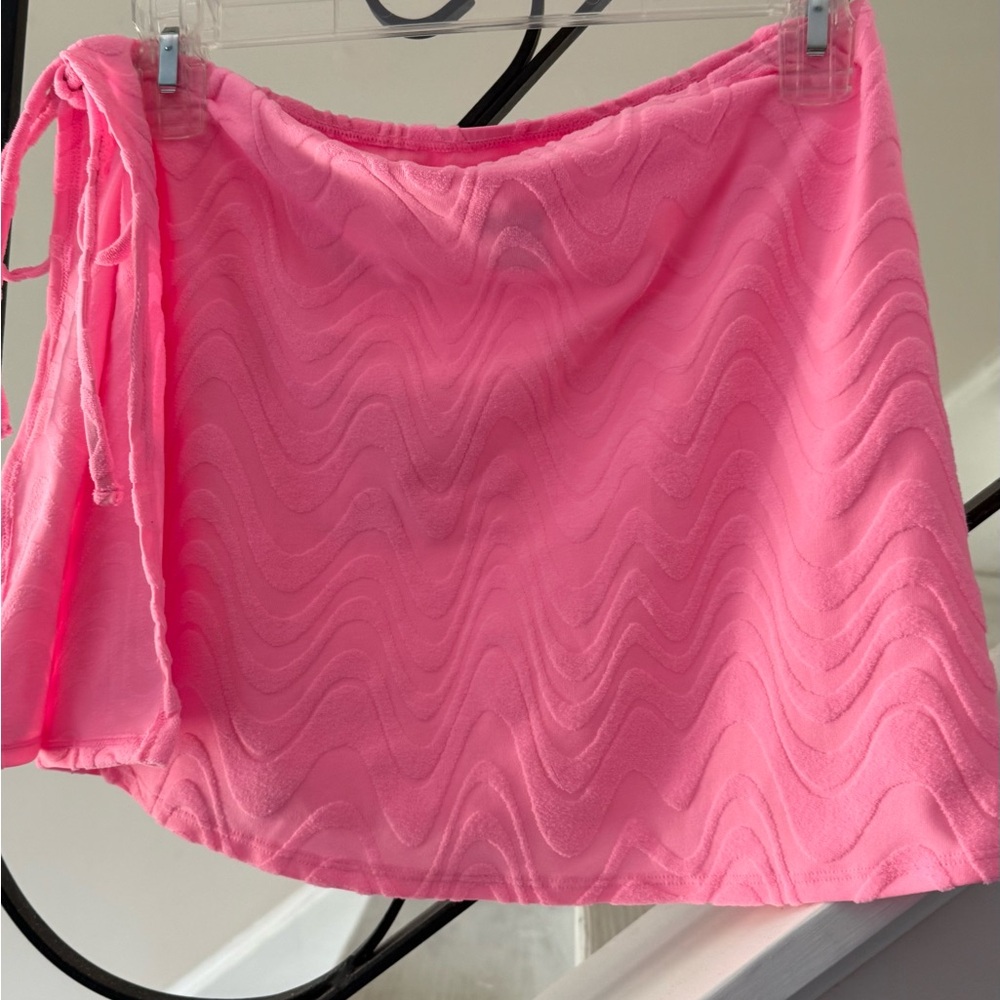 Bubble gum Pink wild fable Textured Tie-Waist Mini Skirt bathing poolside beach